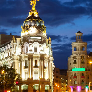 the crossing calle de alcala and gran via in night
